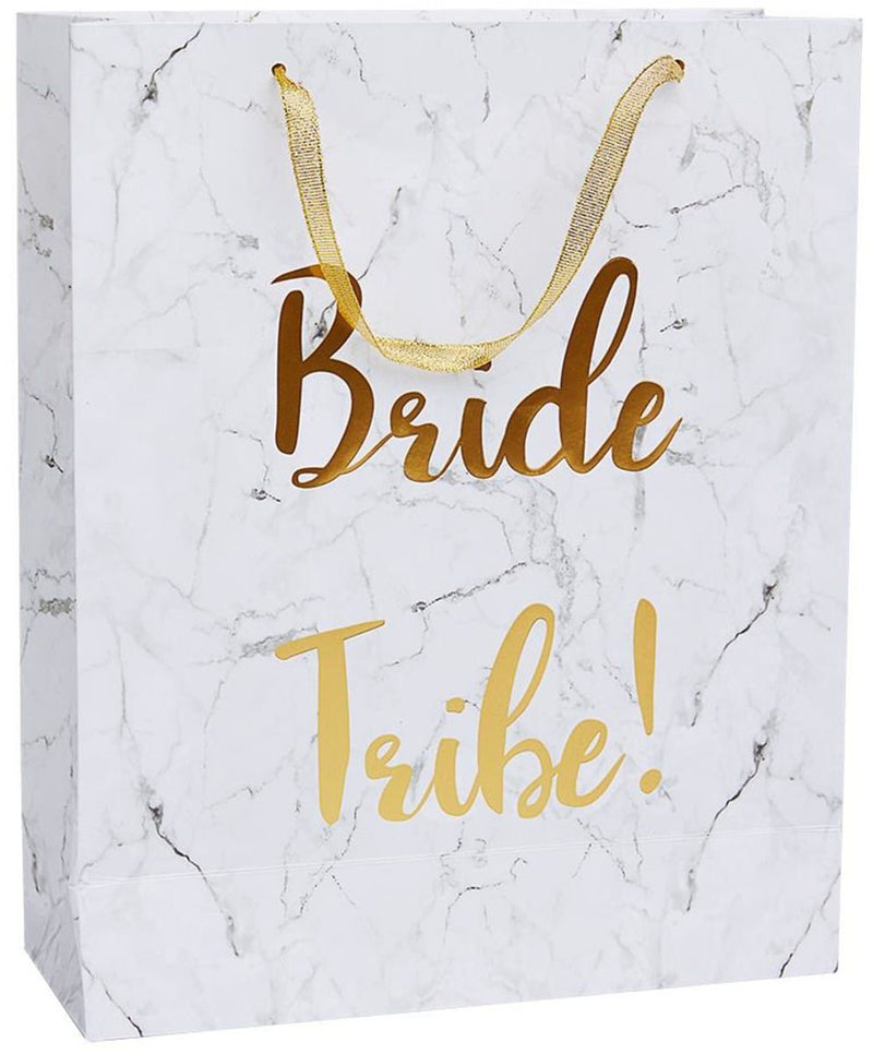 Bride Tribe Gift Bag - White and Gold Party Accessory for Bachelorette Celebrations