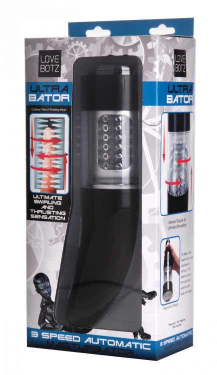 Ultra-Bator Masturbation Aid: 3 Speeds of Swirling & Stroking Action with Texturized Inner Chamber and 4 Windows for Immersive Experience.