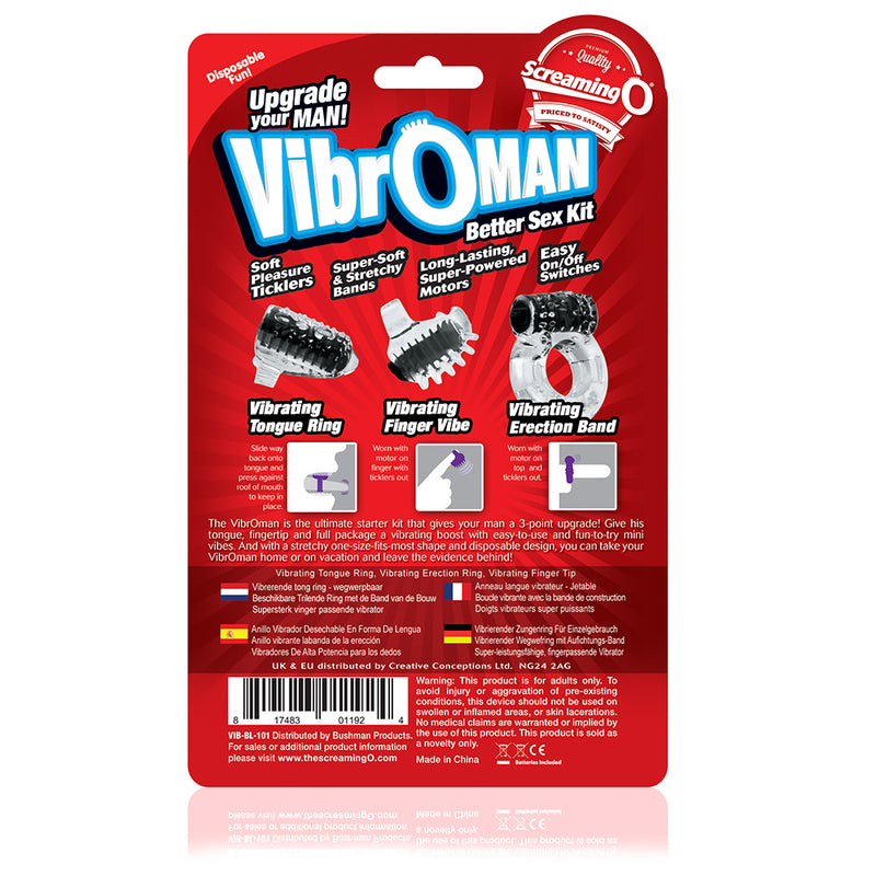 Spice up your love life with the VibrOman starter kit - tongue and package vibration for ultimate pleasure!
