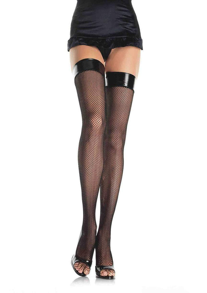 Fishnet Stockings with Vinyl Top: The Perfect Seductive Addition to Any Outfit!