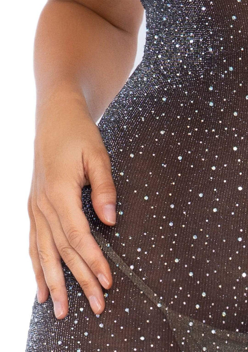 Shimmering Sheer Lurex Rhinestone Mini Dress - Feel Confident and Sexy!