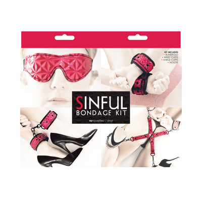 Unleash Your Desires with the Sinful BDSM Bondage Kit - Neoprene Lined Restraints and Blindfold Included