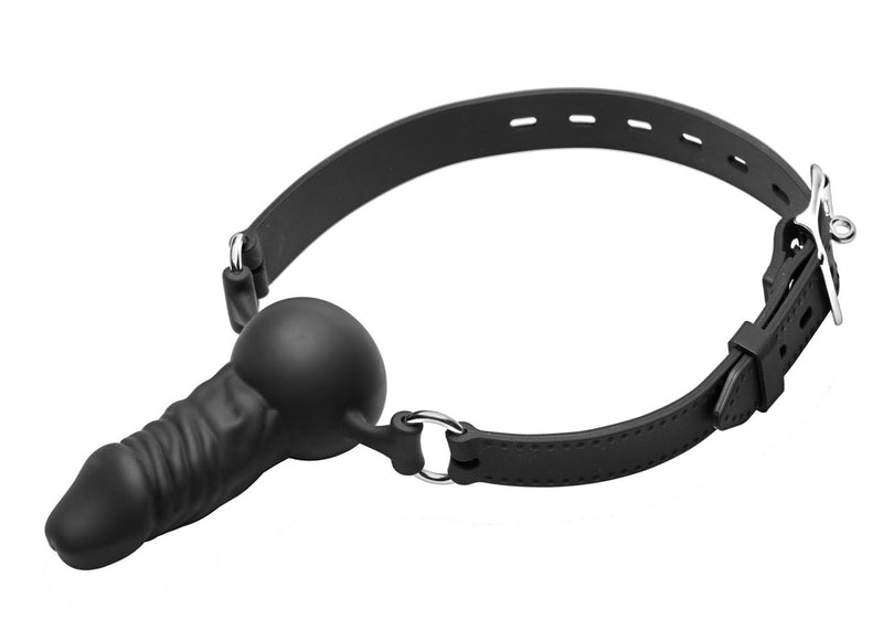 Silicone Penis Mouth Gag with Locking Straps for Kinky Play and Pleasure.