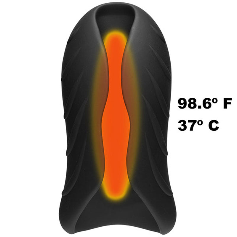 OptiMALE Silicone Warming Stroker - 10 Vibration Modes, Rechargeable, Eco-Friendly Materials.