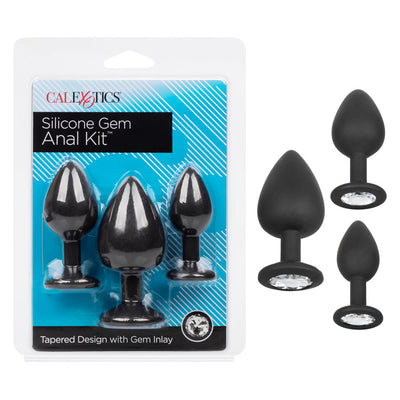 Spice Up Your Play with the Silicone Gem Anal Exerciser Kit - 3 Graduated Plugs with Gem Base for Safe and Thrilling Sensation