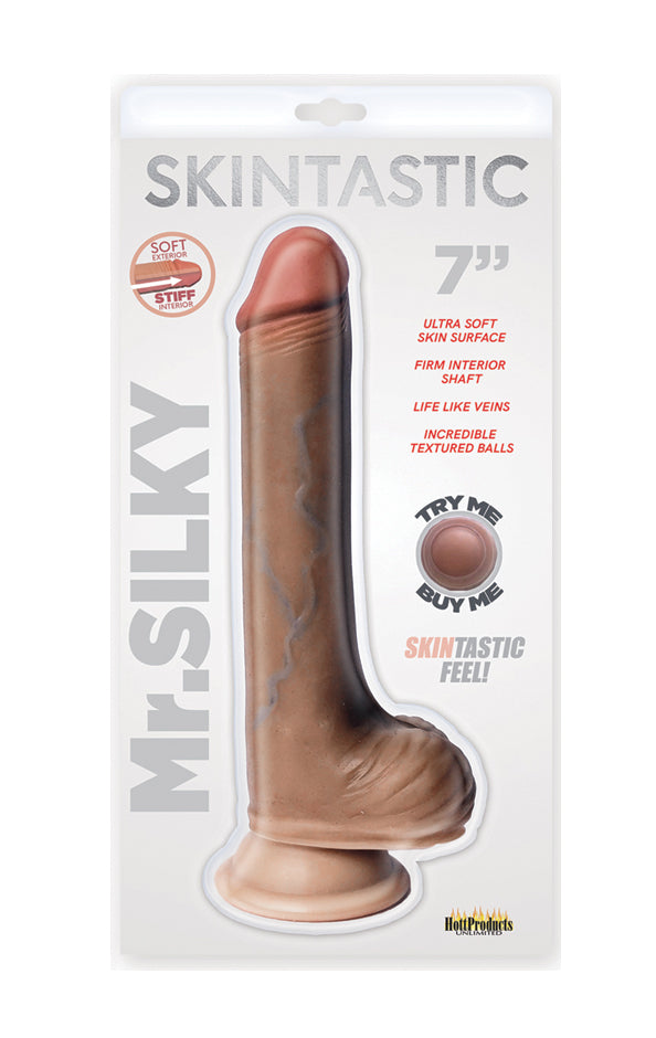 Realistic Skintastic Mr. Silky 7" Dong with Suction Cup Base and Harness Compatibility