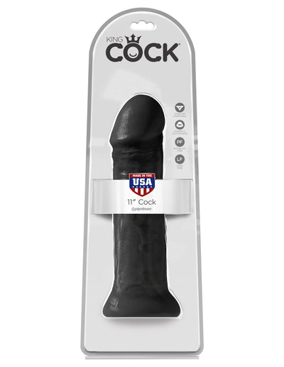 Realistic 11" King Cock Dildo with Suction Cup Base and Harness Compatibility for Mind-Blowing Solo or Partner Play.