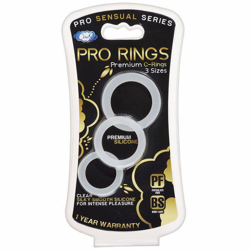 Cloud 9 Pro Sensual Silicone Cock Ring Set - Enhance Your Intimate Play with Three Sizes of Premium Rings for Improved Stamina and Erectile Function.