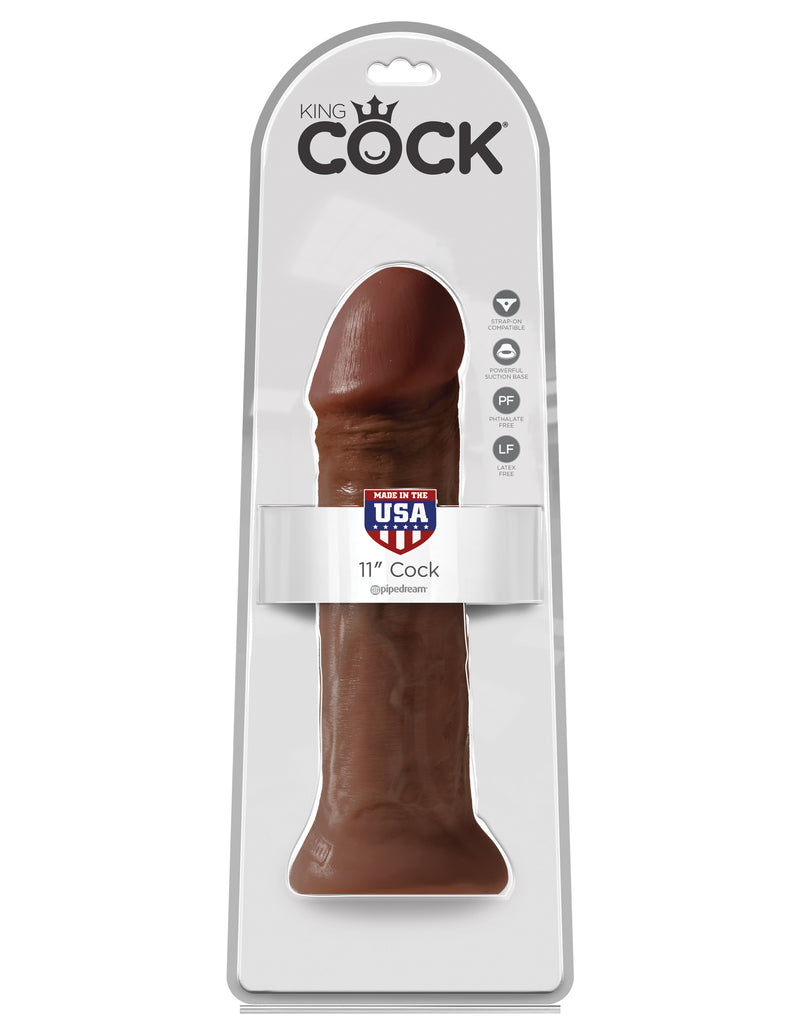 Realistic 11" King Cock Dildo with Suction Cup Base and Harness Compatibility for Mind-Blowing Solo or Partner Play.