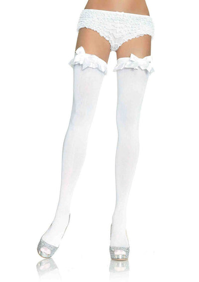 Satin Ruffle Trim Thigh Highs with Adorable Bow - One Size Fits Most!