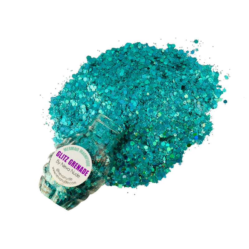 Mermaid Magnifique Turquoise Glitter Grenade Keychain with Aloe Gel for Sparkling Skin
