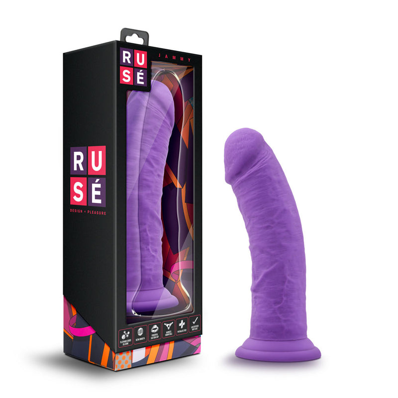 Girthy and Curved Silicone Dildo with Suction Cup Base for G-Spot or Prostate Stimulation - Ruse Jammy