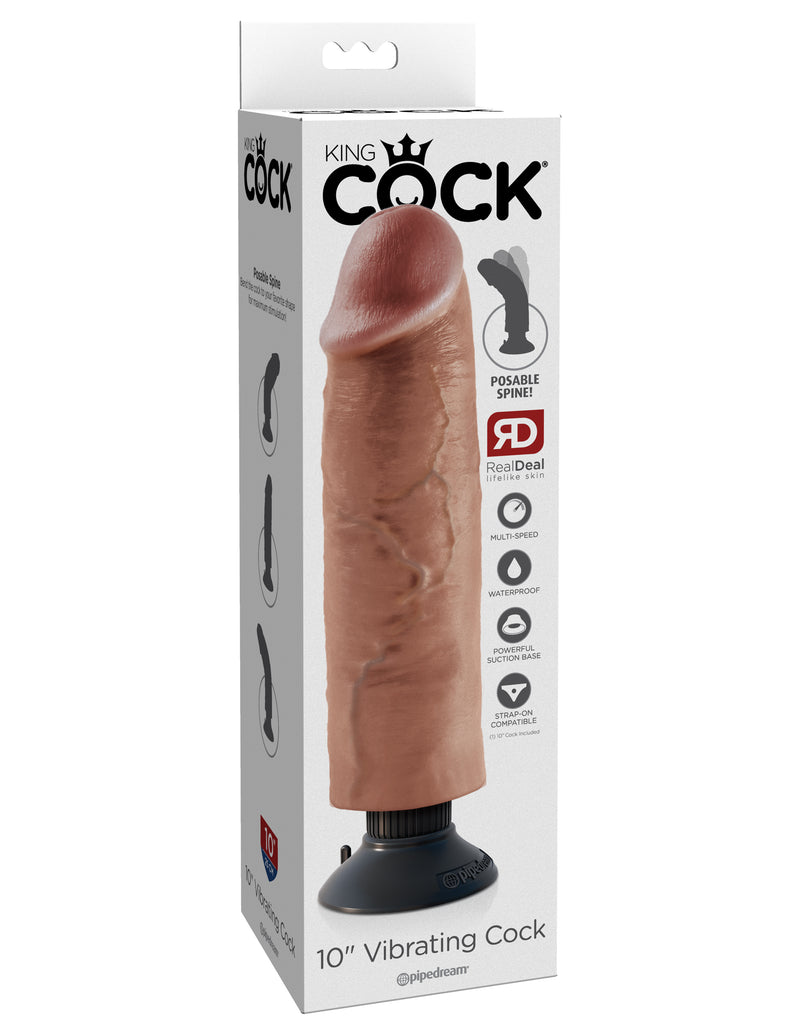 Realistic 10" King Cock Vibrating Dildo - Customizable Pleasure with Suction Cup and Harness Compatibility!