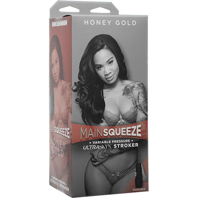 Realistic Masturbation Sleeve with Unique Textures and User-Controlled Squeeze Plate - Main Squeeze Honey Gold