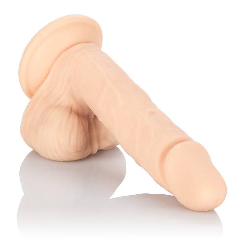 PureSkin Dong with Moveable Balls and Suction Cup Base for Realistic Hands-Free Fun and Harness Compatibility.