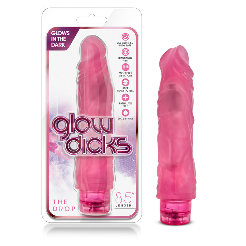 Light Up Your Night with Blush Novelties Glow Dick! Enjoy Realistic Design, Powerful Vibrations, and Body Safe Materials. Waterproof for Shower Fun!