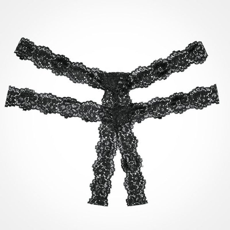 Lace Flower Crotchless Panty: Feel Divine and Confident in Double-Tiered, Flirty Design. Must-Have Addition to Lingerie Collection.
