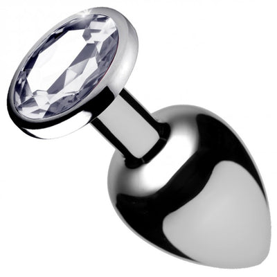 Sparkle up your booty with the Booty Sparks Clear Gem Anal Plug - lightweight aluminum, slim shape, crystal jewel base, and easy to clean.
