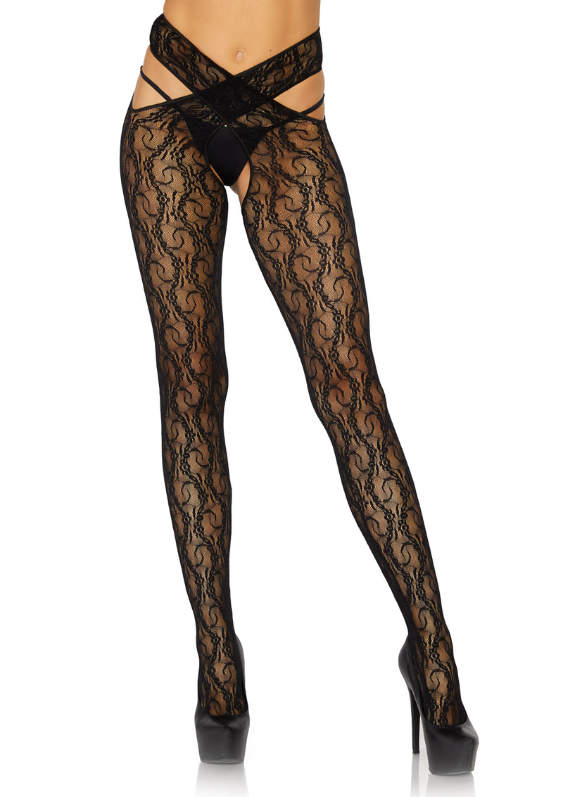 Daisy Chain Lace Crotchless Tights: Rule the Bedroom with Sultry Style!