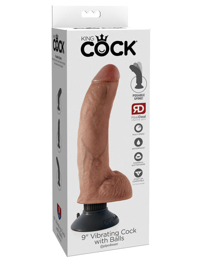 Posable Realistic Vibrating Dildo with Suction Cup Base and Harness Compatibility - The King Cock 9" Delivers Ultimate Pleasure!